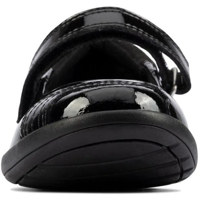 Clarks Girls School Shoe Etch Beam K Black Patent