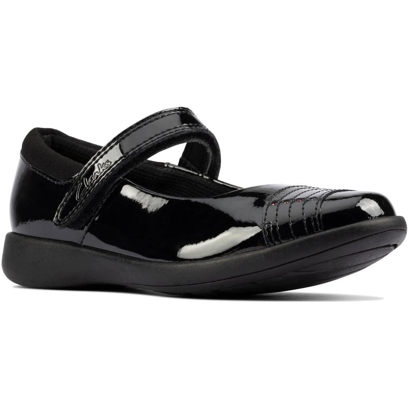 Clarks Girls School Shoe Etch Beam K Black Patent Espadrilles Mary Jane Shoes