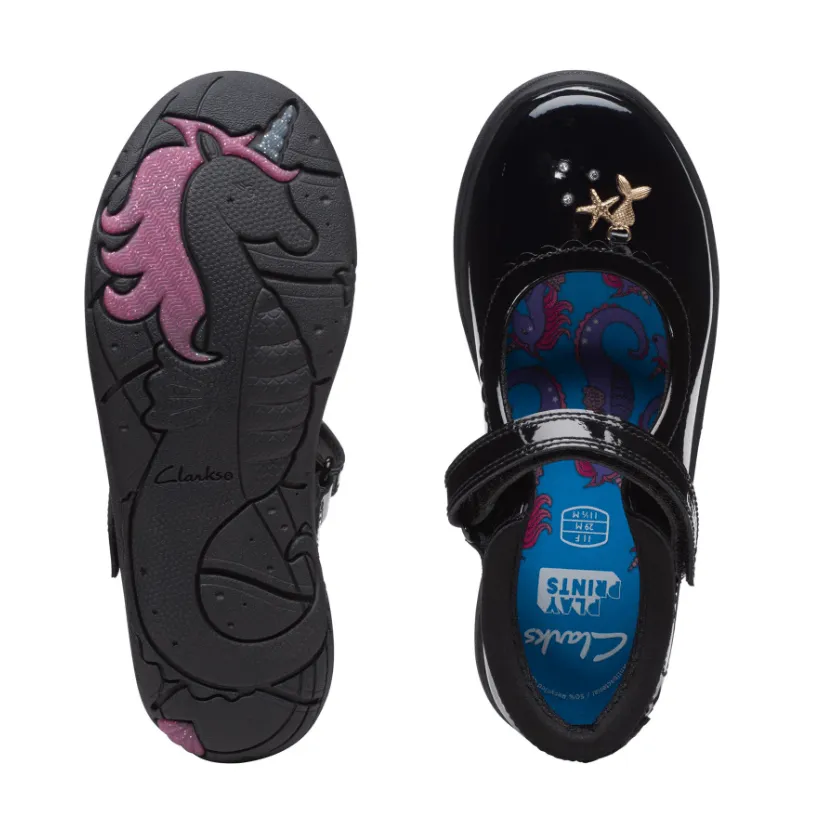 Clarks Girls Shoe Relda Sea K. Black Patent