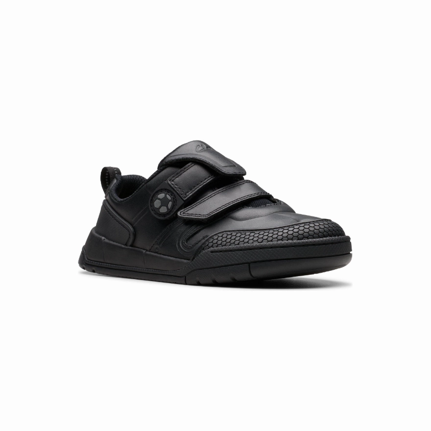 Clarks Boy School Shoe Laser Track Black Leather Best Lightweight Running Shoes