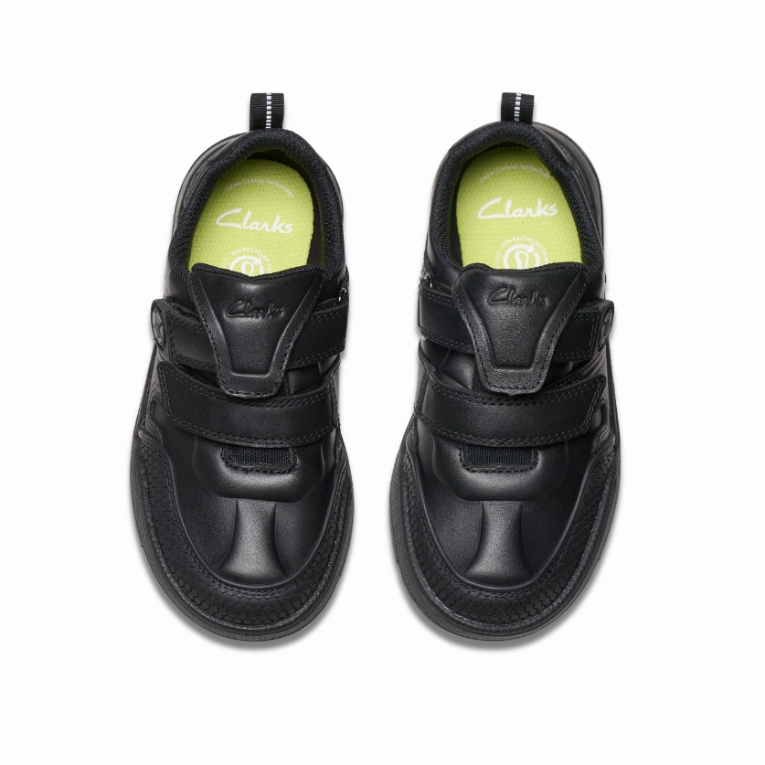 Clarks Boy School Shoe Laser Track Black Leather Mud Run Shoes