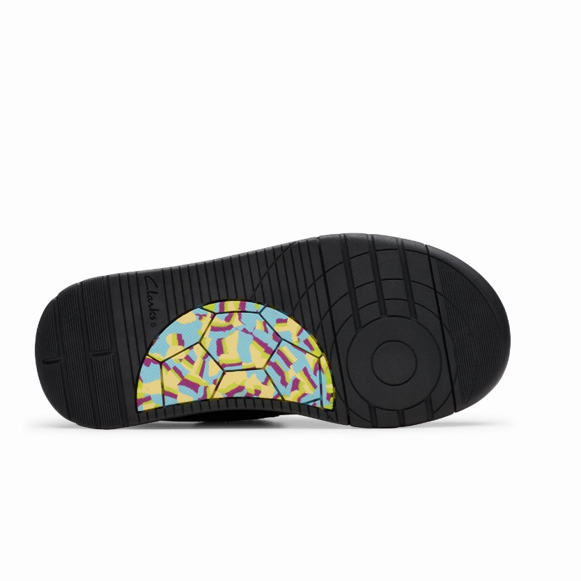 Clarks Boy School Shoe Laser Track Black Leather Running Shoes Guarantee