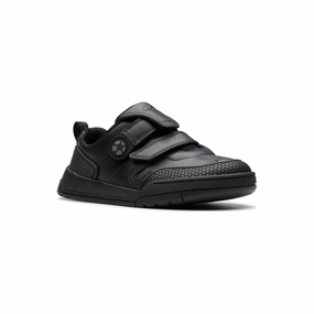 Clarks Boy School Shoe Laser Track Black Leather Good Running And Lifting Shoes