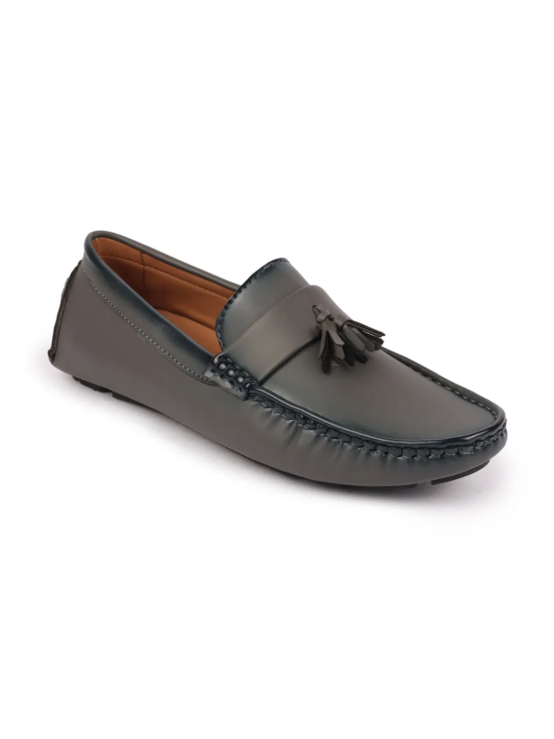 Men Grey Driving Outdoor Tassel Loafer and Moccasin Shoes Above The Ground Loafers