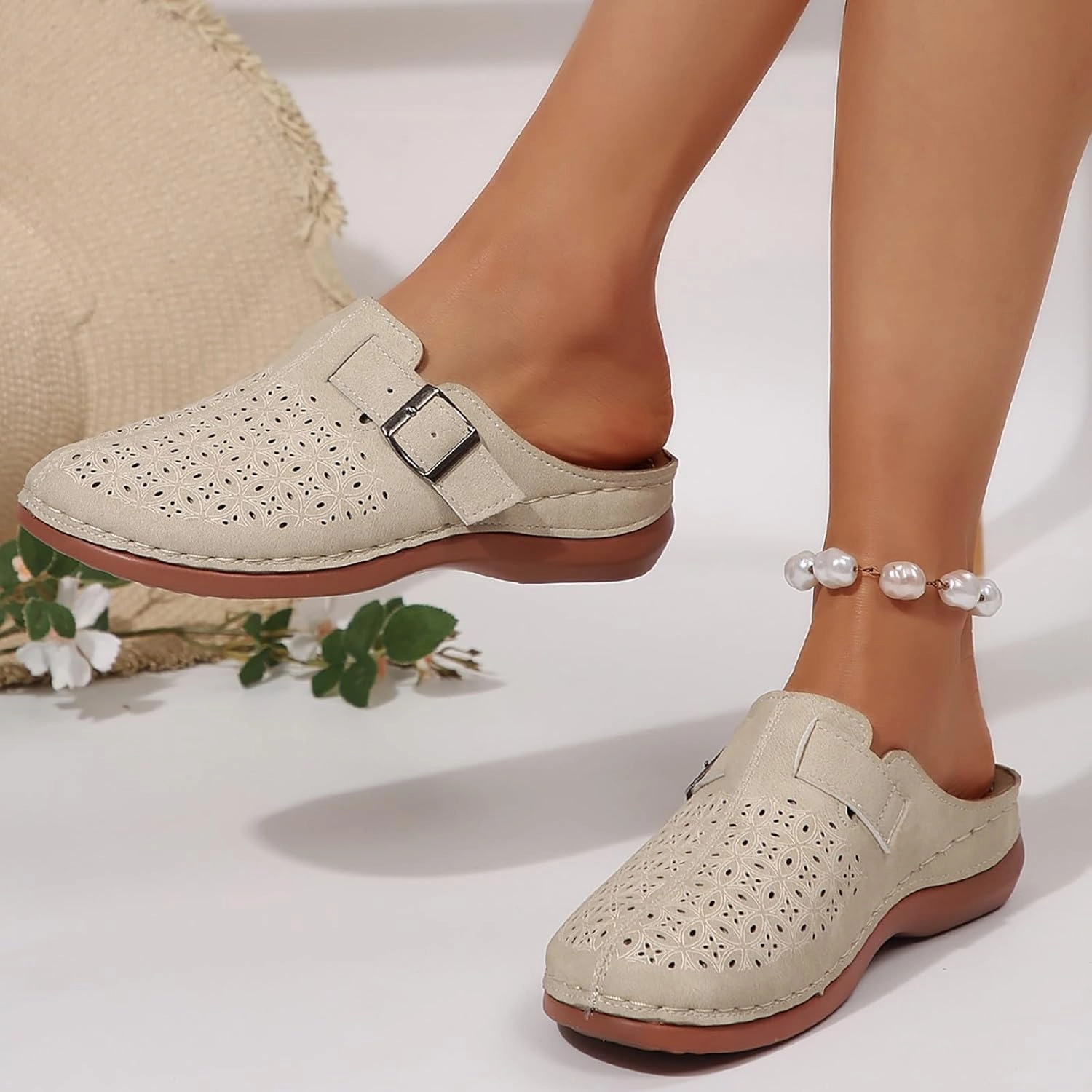 Clogs for Women Wedge Slip On Sandals Closed Toe Hollow Out Walking Shoes Mule Clogs Comfortable Sandals Lightweight Gold Leather Flip Flops