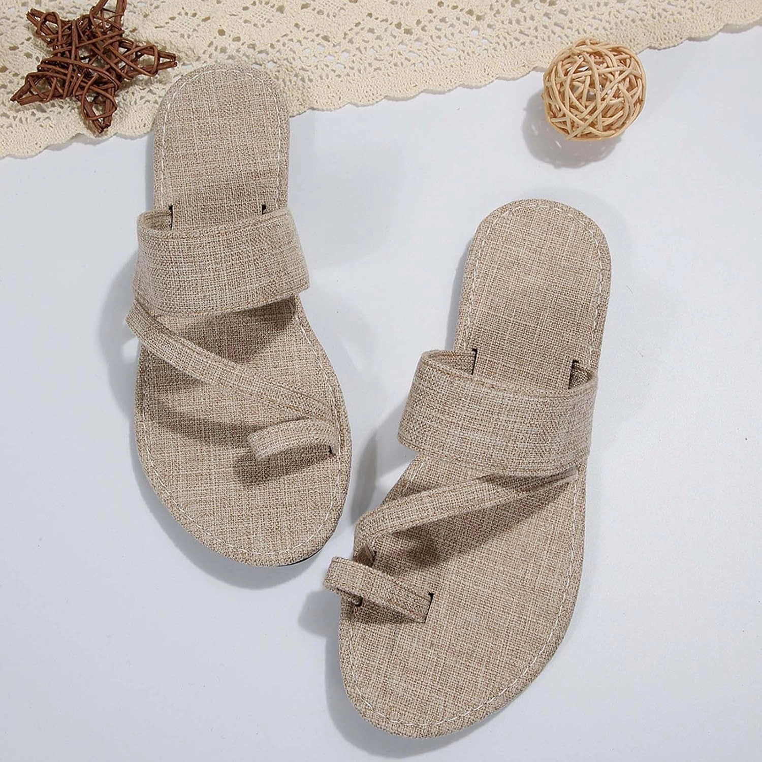 Flip Flops Smell Denim Slides Sandals for Women 2025 Cute Summer Flat Sandal Casual Dressy Toe Ring Strappy Slip on Slide Flats 2025