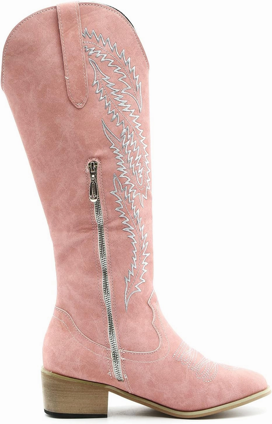 Combat Boots Womens Retro Pointed Cowboys Boots Side Zipper Chunky Heel Western Mid-Calf Knee High Boots Combat Boots Leather