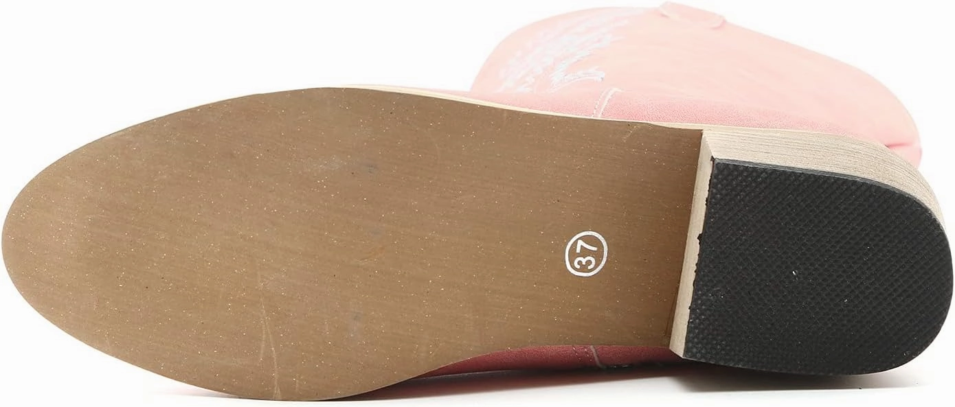 Combat Boots Womens Retro Pointed Cowboys Boots Side Zipper Chunky Heel Western Mid-Calf Knee High Boots Kids Combat Boots