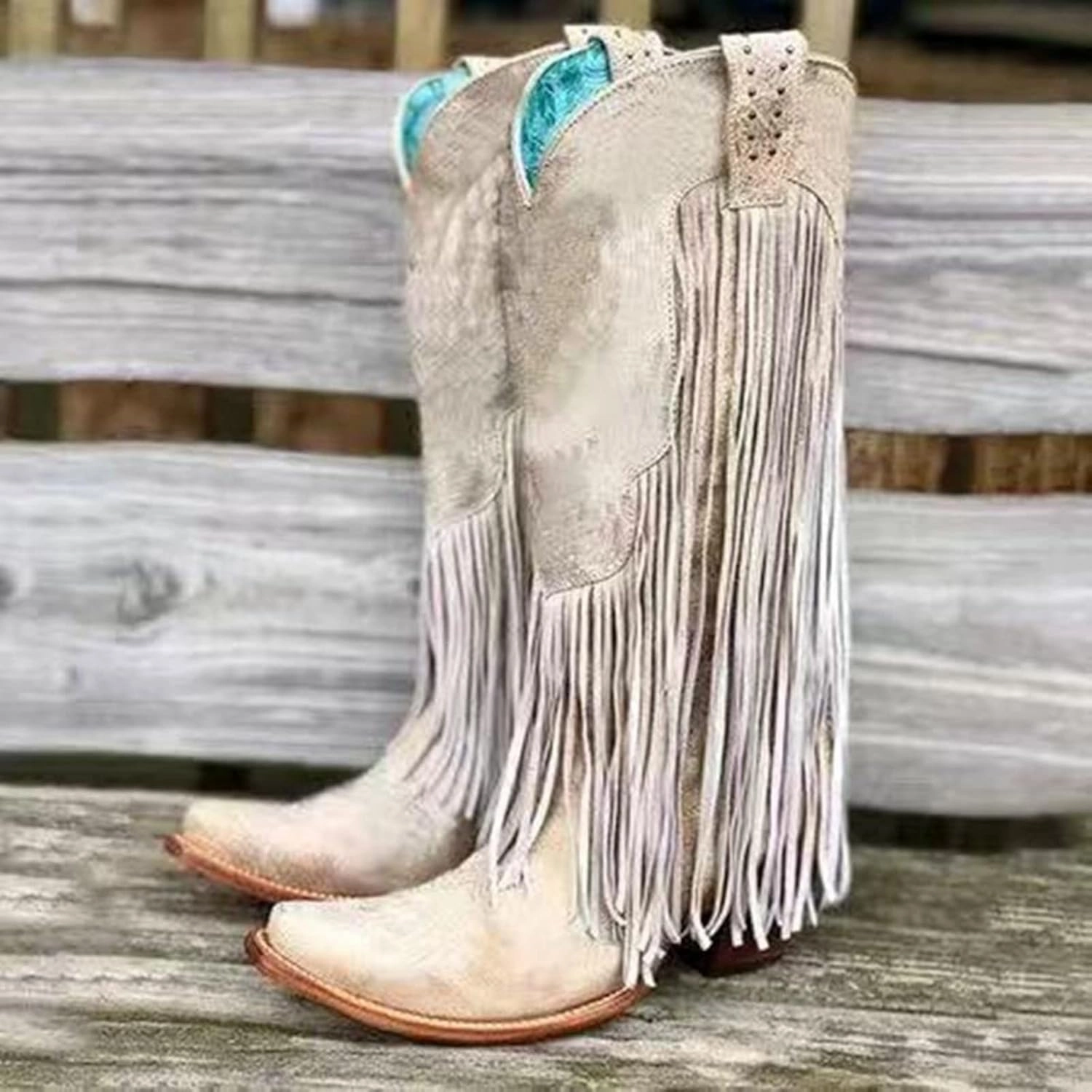 Bulky Combat Boots Combat Boots Womens Tassel Western Chunky Heel Cowgirl Boots Retro Pull On Suede Knee High Cowboy Boots