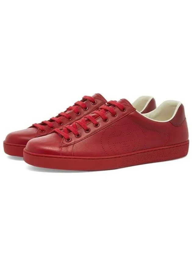 Gucci Ace Interlocking G Low Top Sneakers Hibiscus Red Best Walking Shoes For Long Distances
