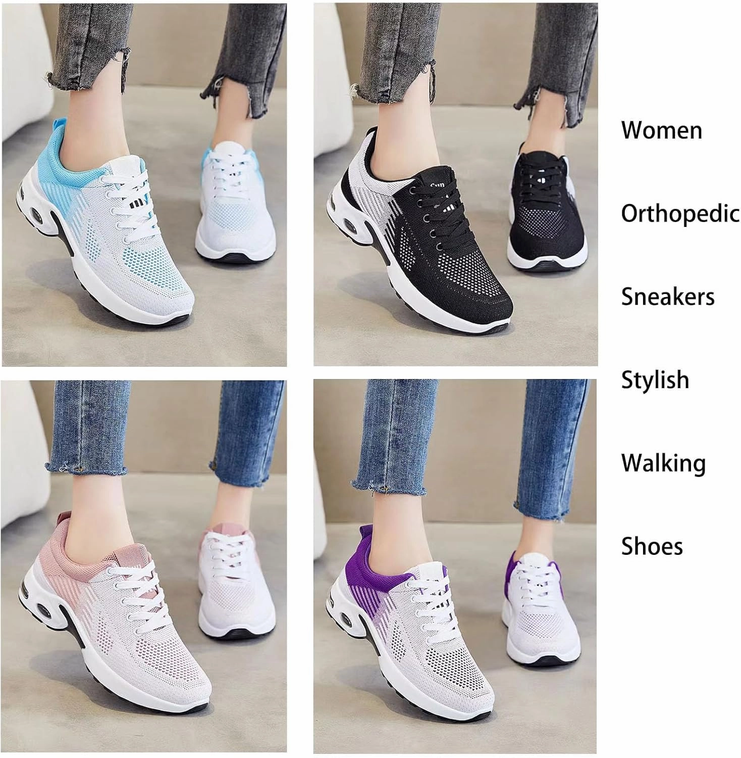 Women Orthopedic Sneakers Walking Shoes Tennis Shoes for Women Non Slip Sneakers Running Shoes for Gym Workout Sports Best Badminton Shoes For Wide Feet