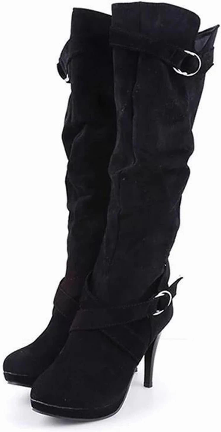 wodceeke Women's Stiletto High Heel Suede Boots Knee High Platform Sexy Boots Side Zippr Winter Dress Boots Suede Knee High Boots