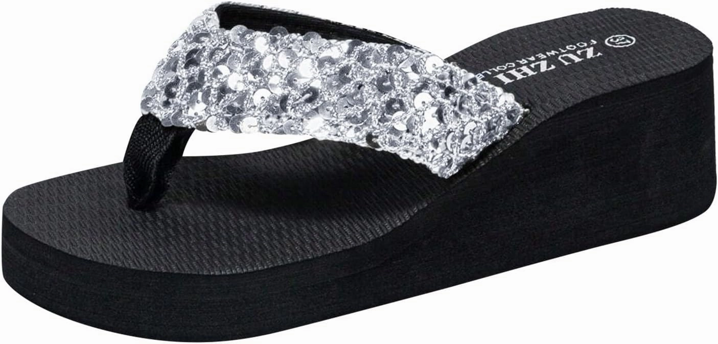 Womens Arch Support Flip Flops Comfortable Yoga Mat Slip On Summer Beach Walking Thong Cushion Beach Sandals for Women 5 Inch Platform Flip Flops