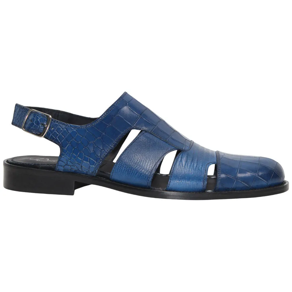 Dress Pump Shoes Positano Blue Calfskin Exotic Print Sandal | Duca Dress Sandals for Men