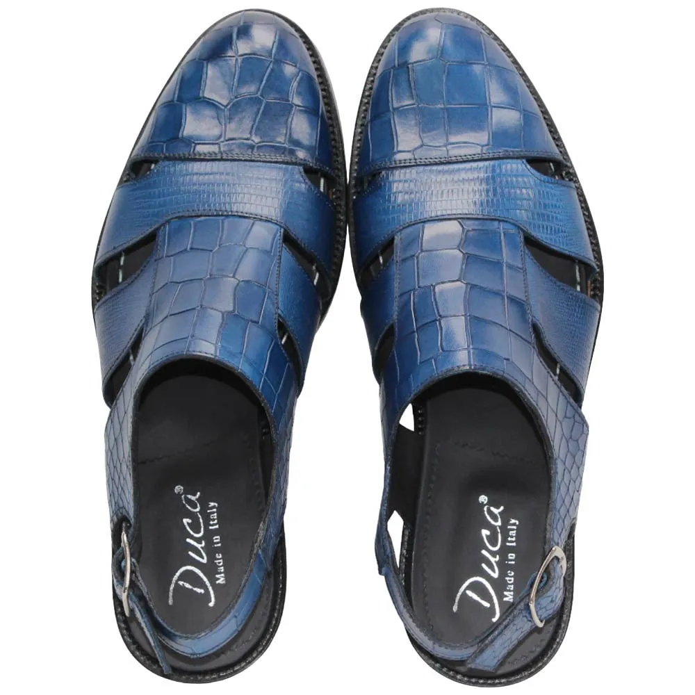 Positano Blue Calfskin Exotic Print Sandal | Duca Dress Sandals for Men Wearhouse Dress Shoes