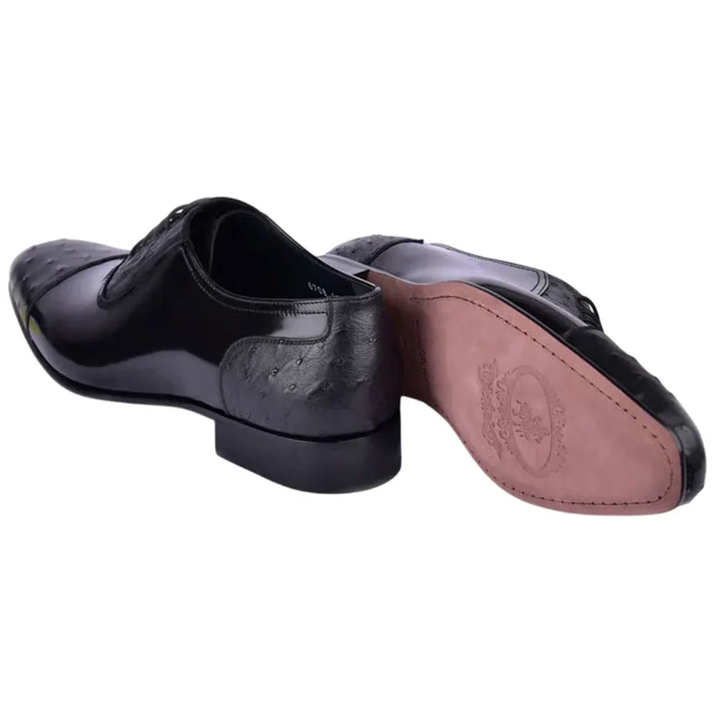 Shoes With Navy Dress Corrente Mens Black Ostrich Skin and Leather Cap Toe Shoe