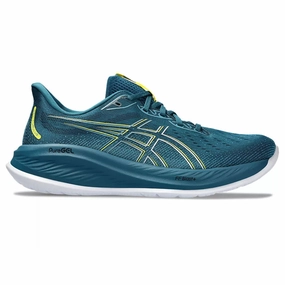 Men's Asics GEL-Cumulus 26, Evening Teal/Bright Yellow, 10 4E Extra Wide Asics Knit Running Shoes