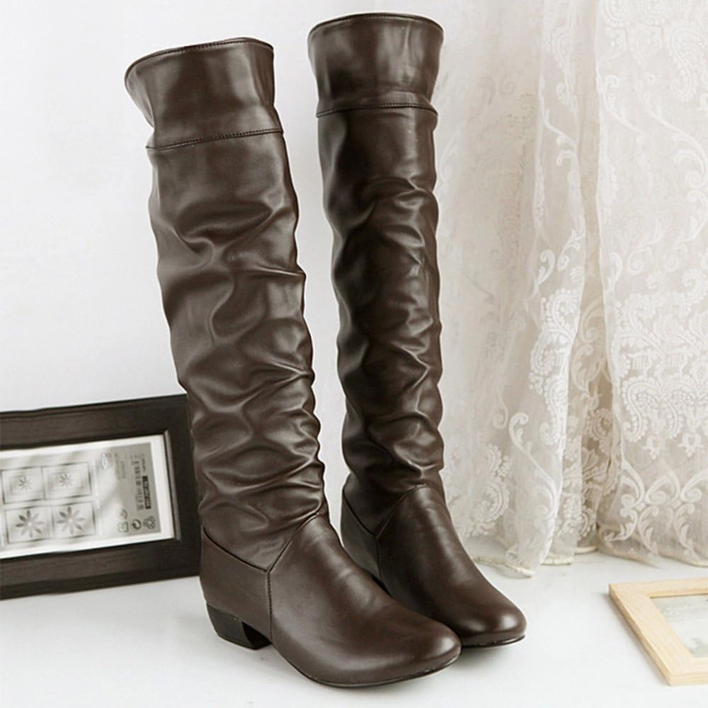 American Rag Combat Boots Cowboy Boots For Women Pleated Thigh High Boots Low Block Heel Knee High Boots Over Knee Tall Long Bootie