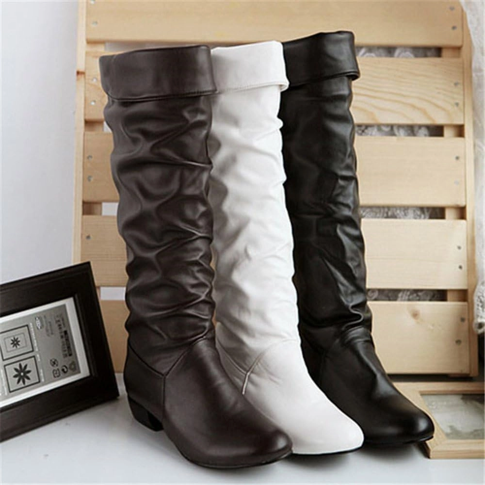 Combat Boots With Tag Cowboy Boots For Women Pleated Thigh High Boots Low Block Heel Knee High Boots Over Knee Tall Long Bootie