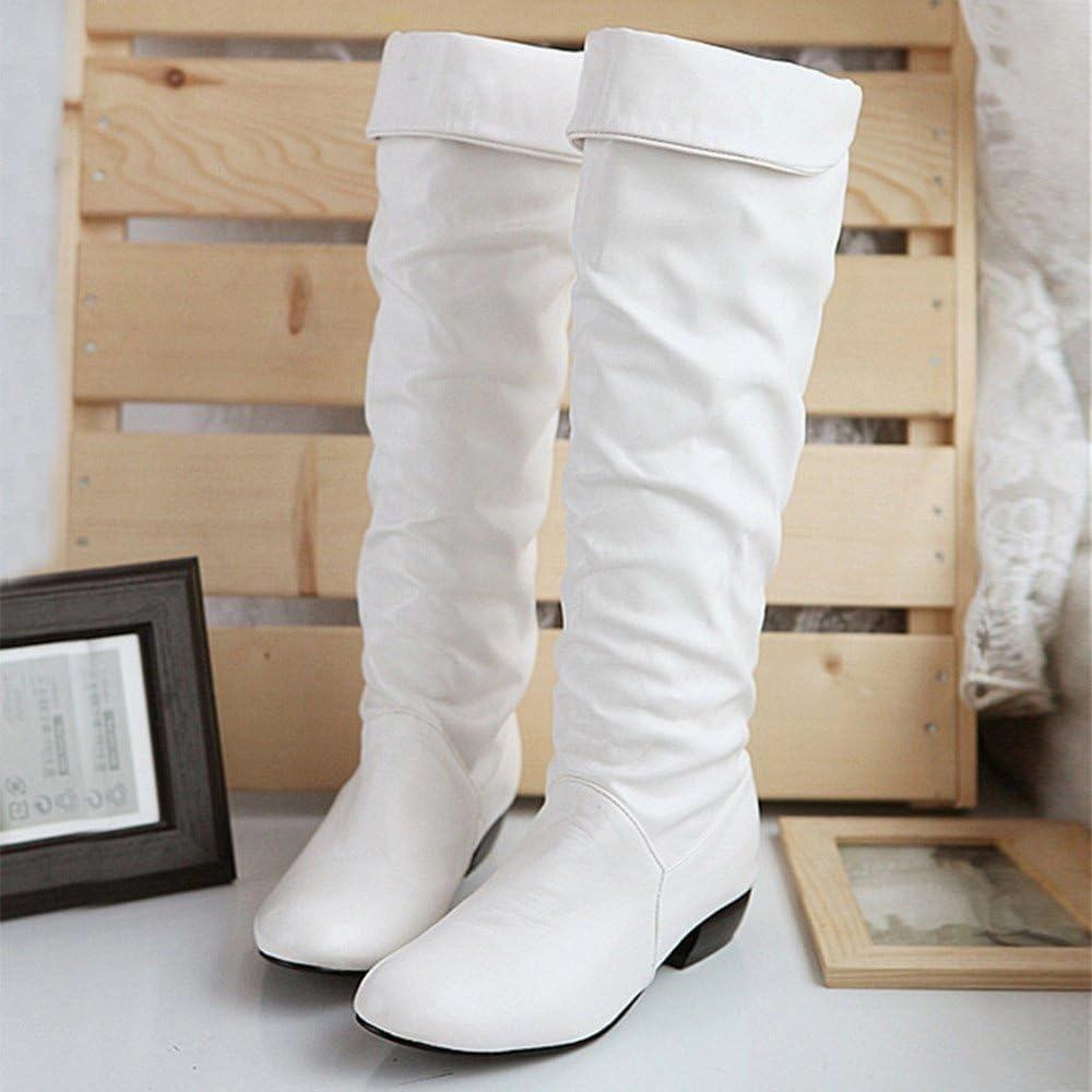 Combat Boots Sale Cowboy Boots For Women Pleated Thigh High Boots Low Block Heel Knee High Boots Over Knee Tall Long Bootie