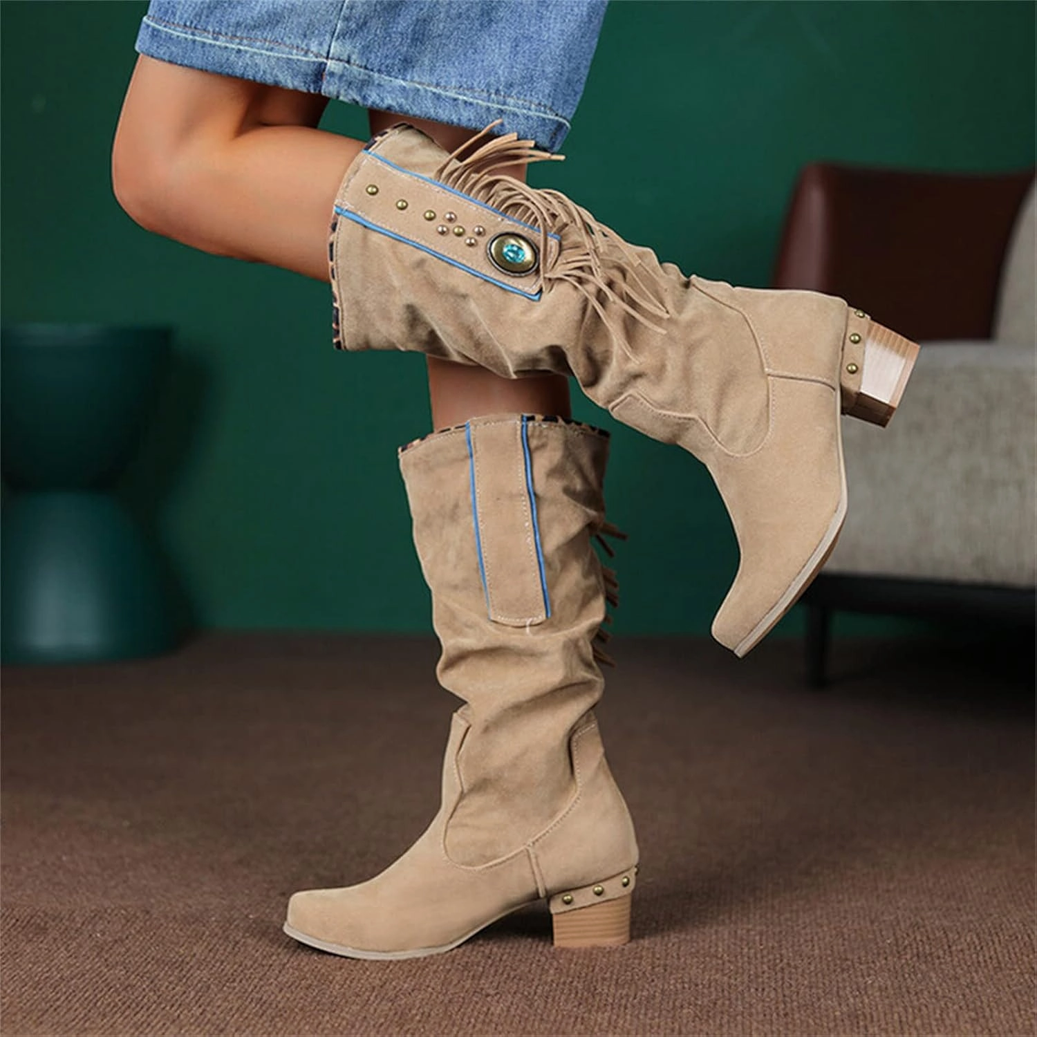 Combat Boots And Sweatpants Cowboy Boots For Women Sequin Performance Low Chunky Heels Western Cowboy Boots Knee High Zipper Buckle Bootie