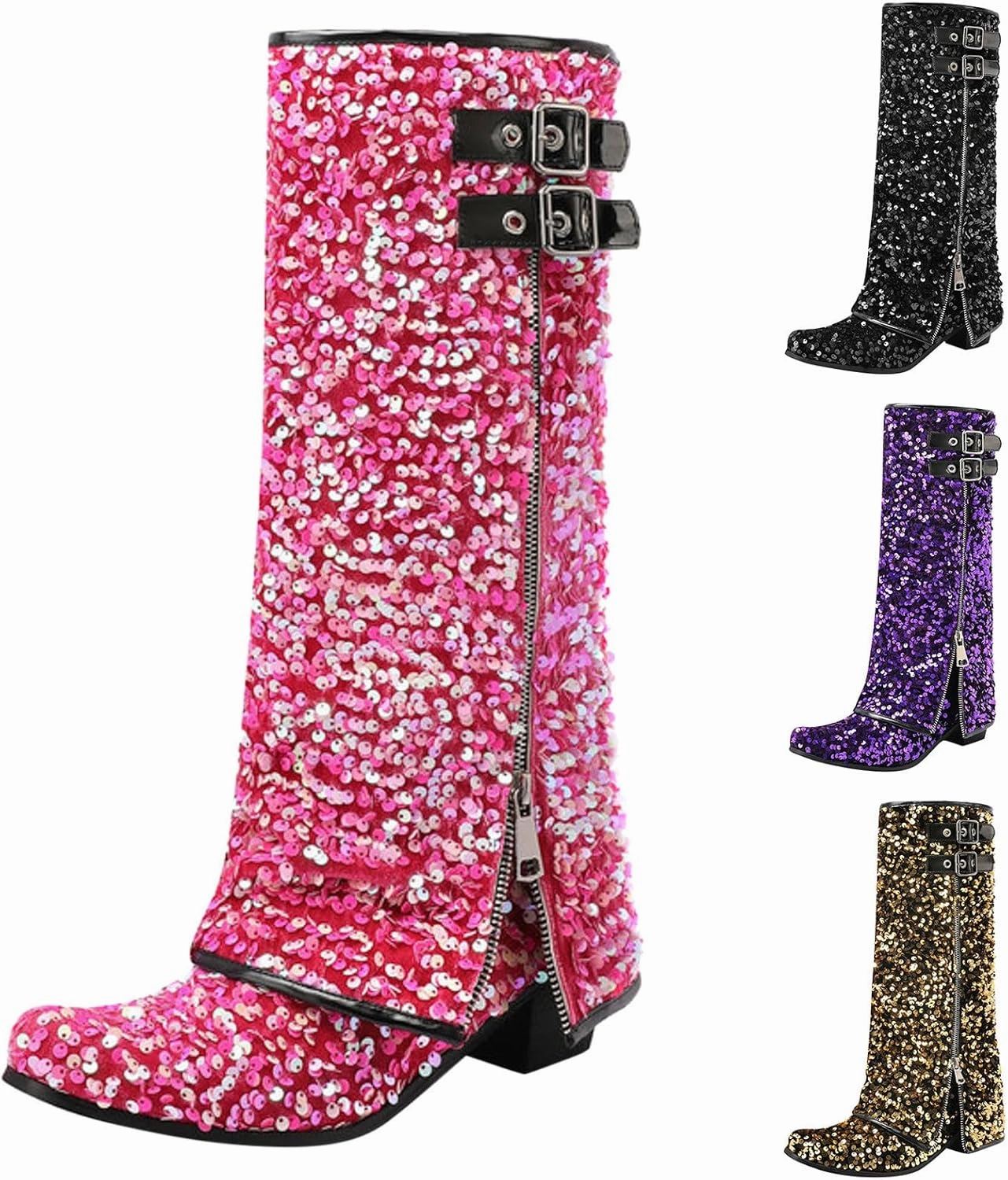 Combat Boots Pictures Cowgirl Boots Women's Sequin Performance Low Chunky Heels Western Cowboy Boots Knee High Zipper Buckle Bootie