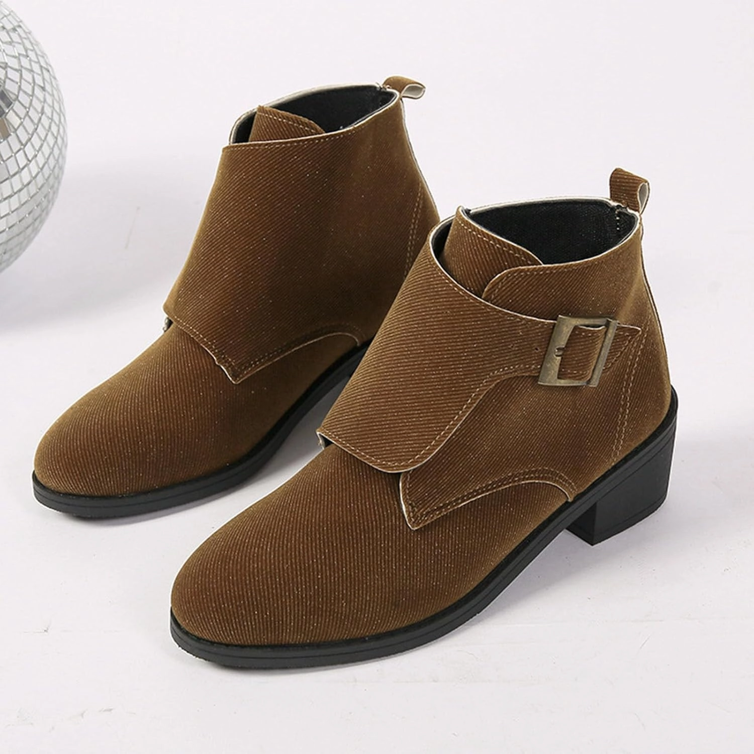 Cheap Patent Leather Combat Boots Cowgirl Boots Women Suede Ankle Boots Adjustable Buckle Low Block Heel Booties Casual Short Pull On Fall Bootie