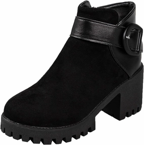 Cowgirl Boots Women Suede Non-Slip Ankle Boots Low Block Heel Platform Booties Gothic Buckle Halloween Bootie American Made Combat Boots