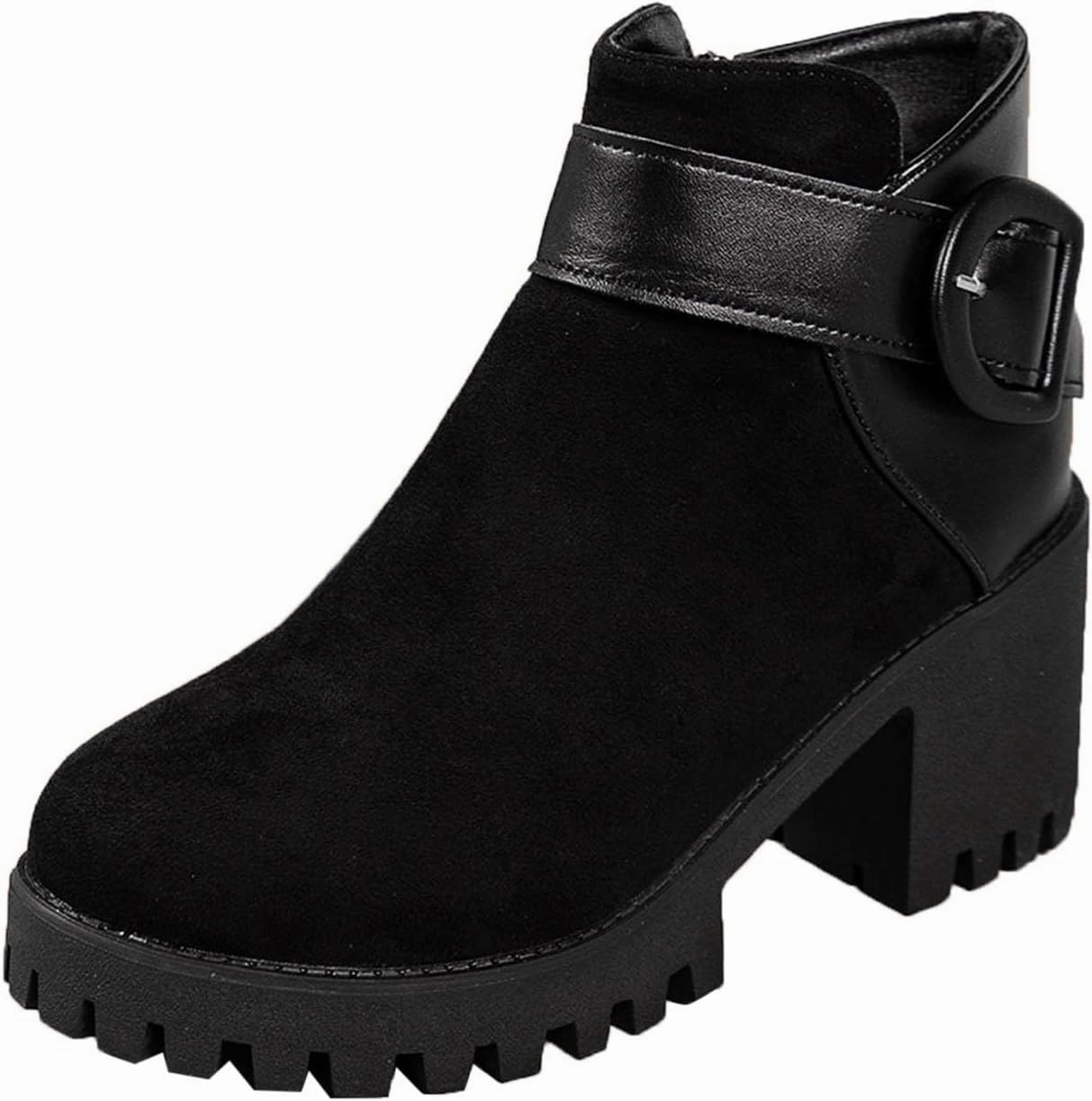Sava Combat Boot Cowgirl Boots Women Suede Non-Slip Ankle Boots Low Block Heel Platform Booties Gothic Buckle Halloween Bootie