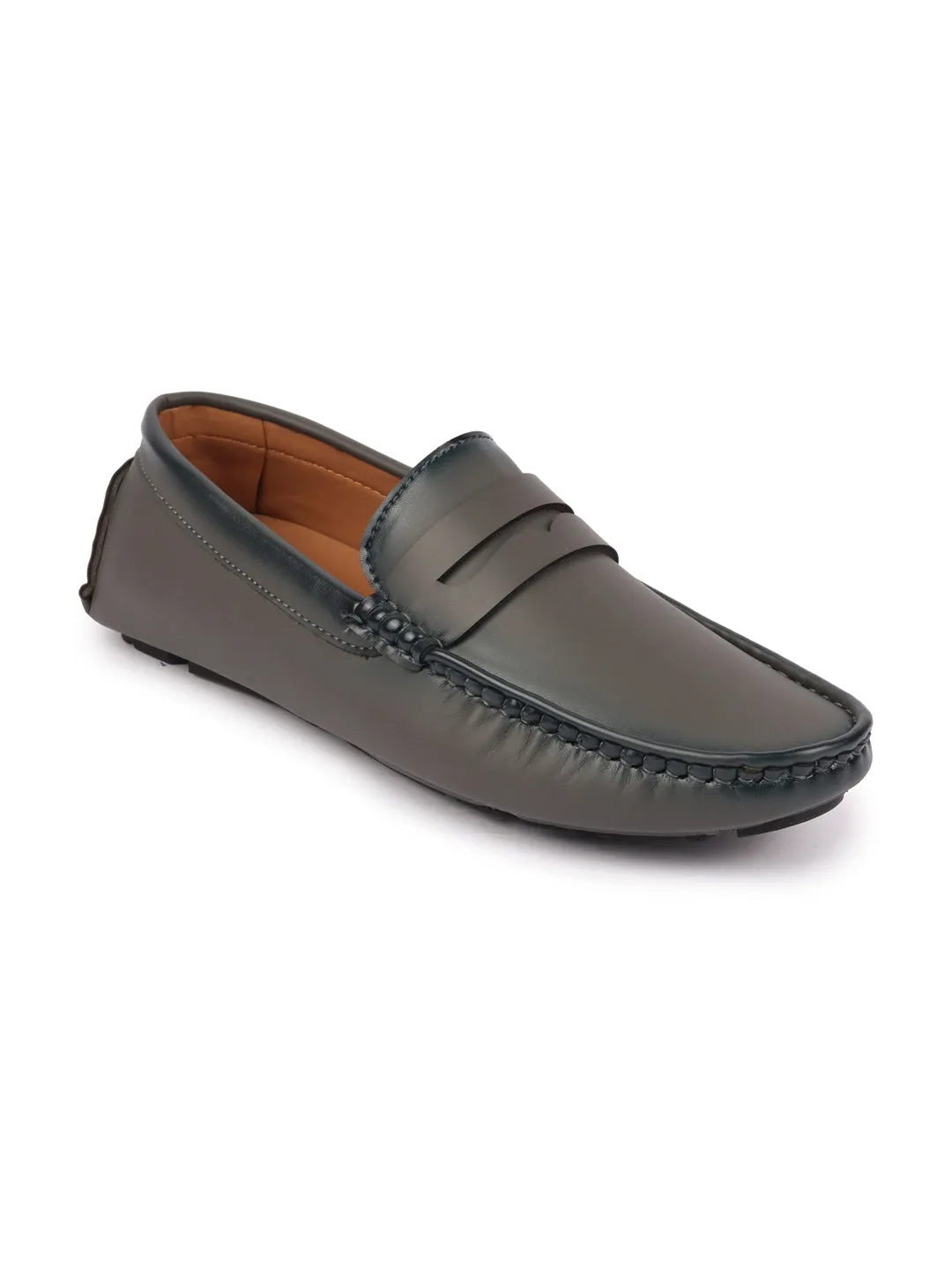 Loafers With A Buckle Men Grey Hand Stitched Comfort Loafer and Moccasin Shoes
