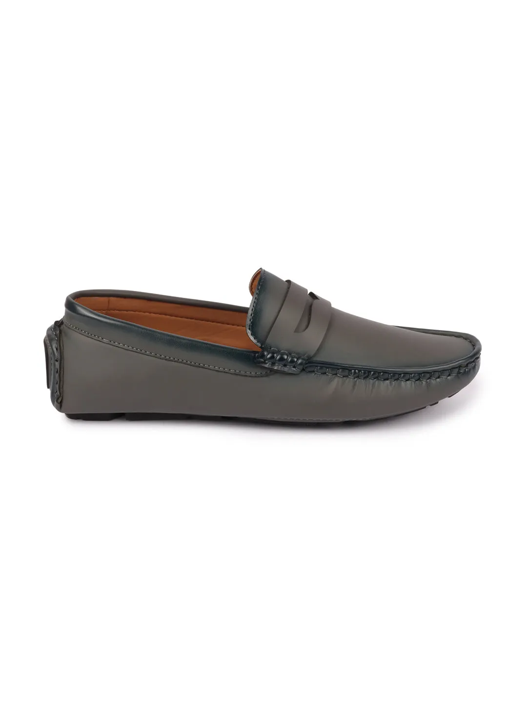 Men Grey Hand Stitched Comfort Loafer and Moccasin Shoes Pull And Bear Loafers