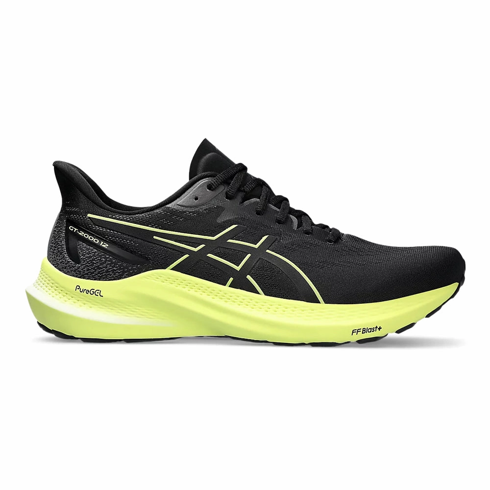 Men's Asics GT-2000 12, Black/Glow Yellow, 12 D Medium Volleyball Shoes Asics