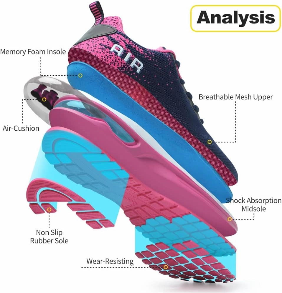Dannto Women's Lightweight Walking Sneakers Air Cushion Tennis Athletic Running Fashion Sport Shoes for Girls Hylete Training Shoes
