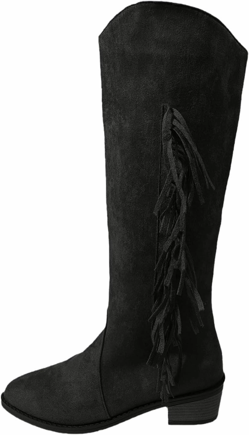 Affordable Knee High Boots Knee High Boots Women Low Heel Mid Calf Boots for Women with Heel Fashion Trend Tassel Women's High Boots