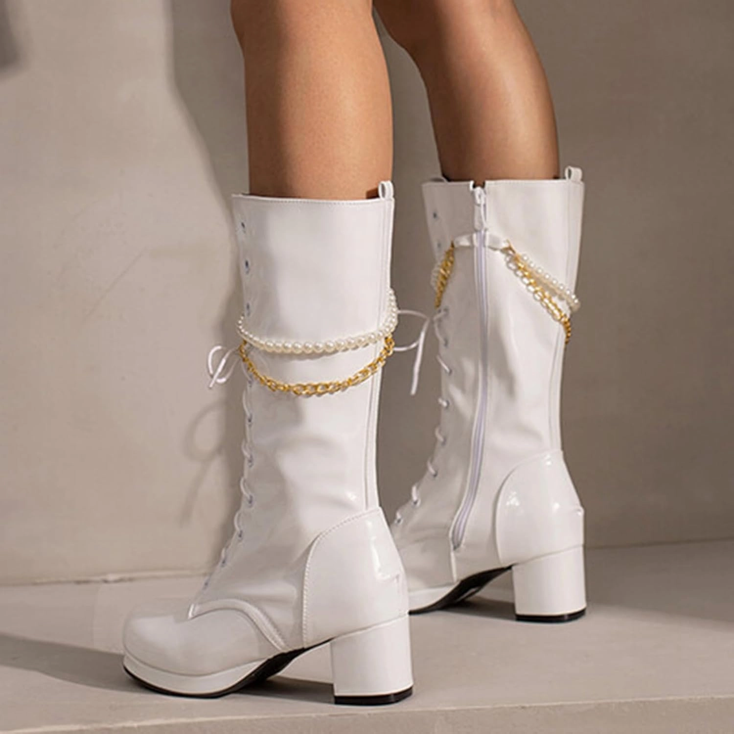 Hiking Boots Women Women's Y2K Mid Calf Combat Boots Platform Lace-Up Thick Sole Zipper Casual Long Outdoor Bootie Sherpa Combat Boots