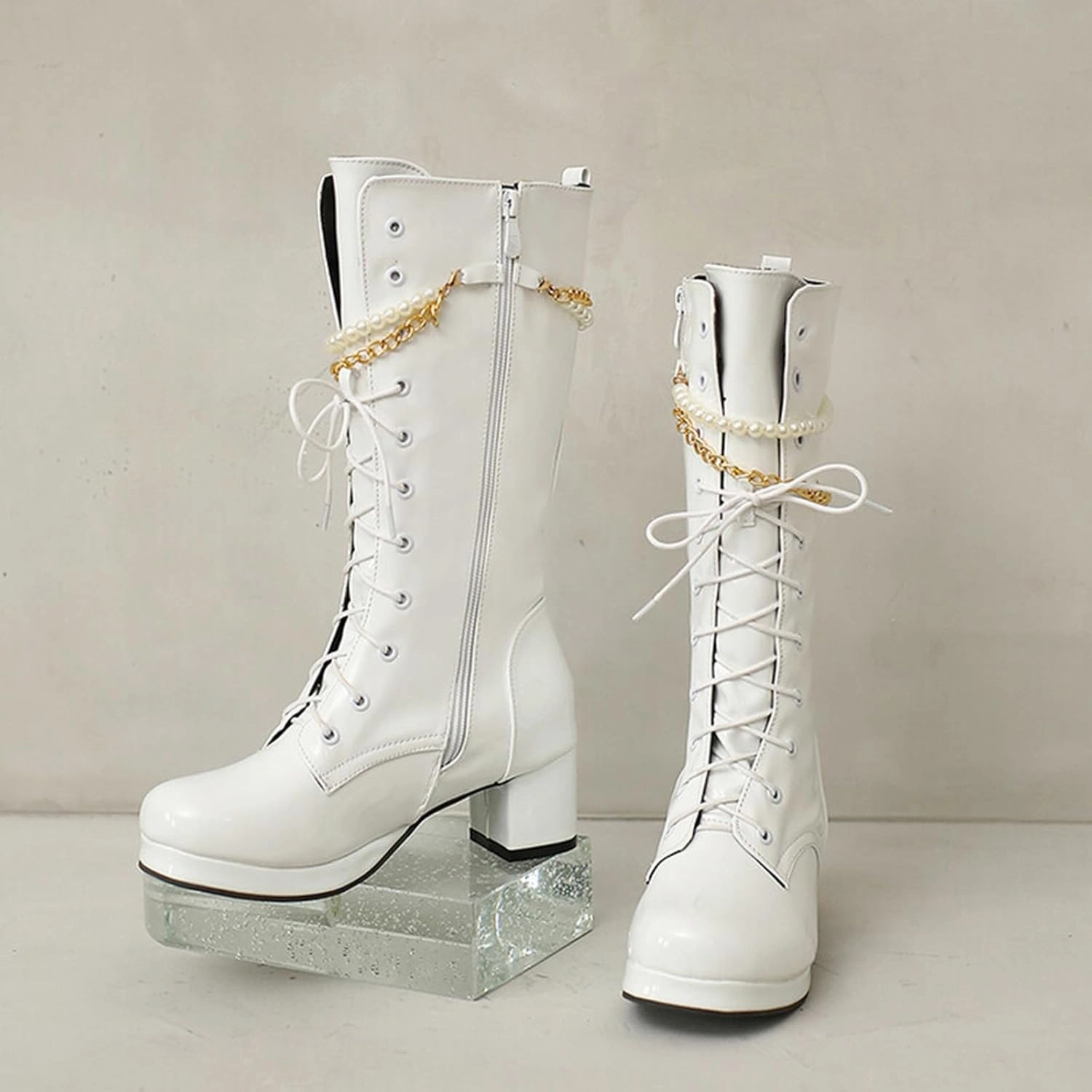 Belleville Combat Boots Hiking Boots Women Women's Y2K Mid Calf Combat Boots Platform Lace-Up Thick Sole Zipper Casual Long Outdoor Bootie