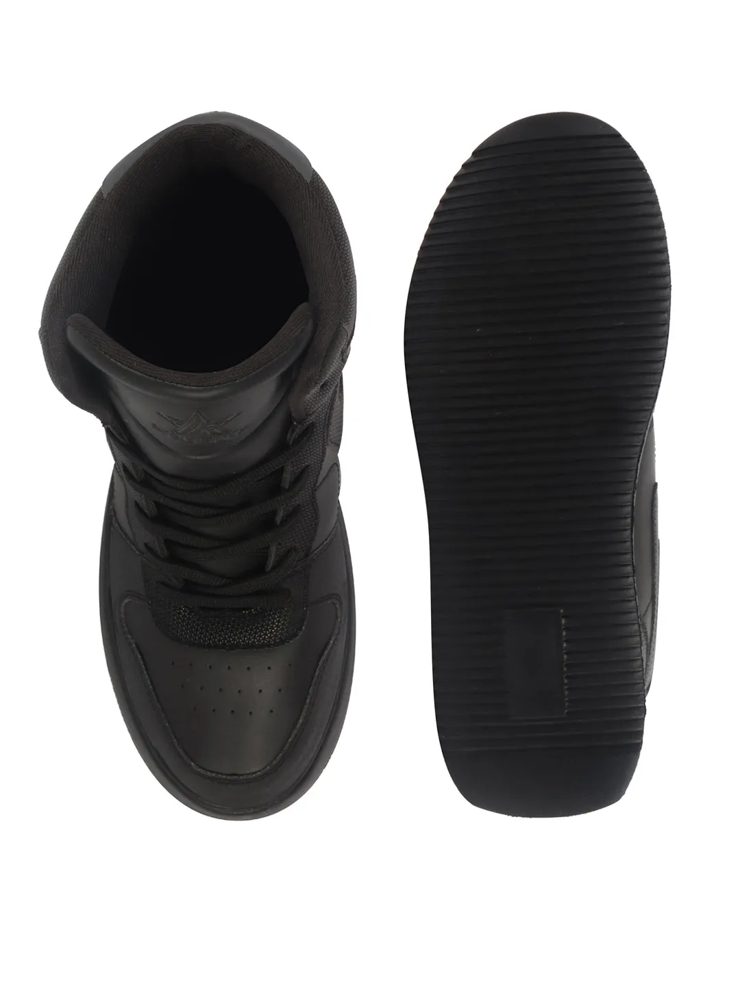 FAUSTO Men Black High Top Chunky Classic Lace Up Sneakers|High Ankle Sneakers With Memory Cushion|Lightweight All Day Sneakers High Heels With Soles