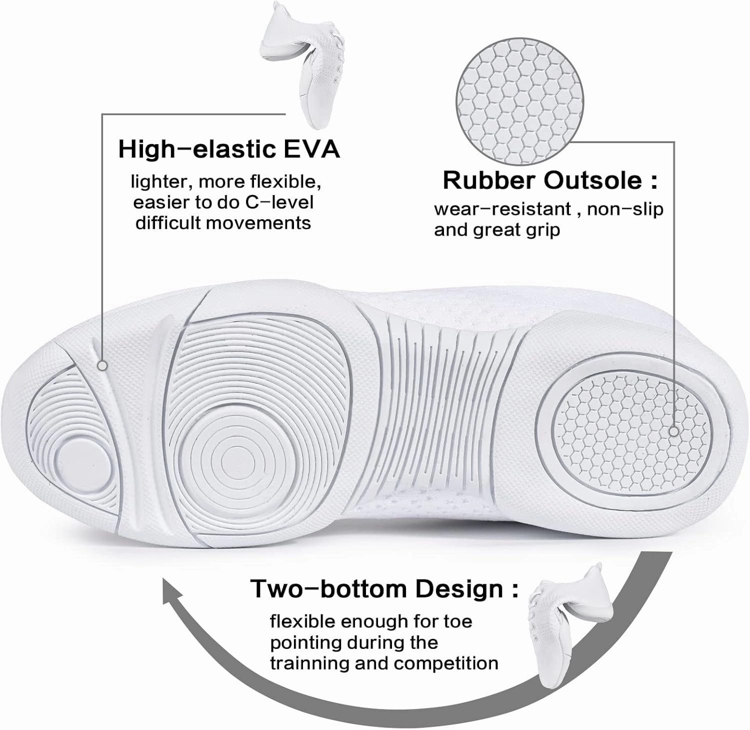 CADIDL Cheer Shoes Women White Cheerleading Dance Shoes Stability Cross Training Shoes