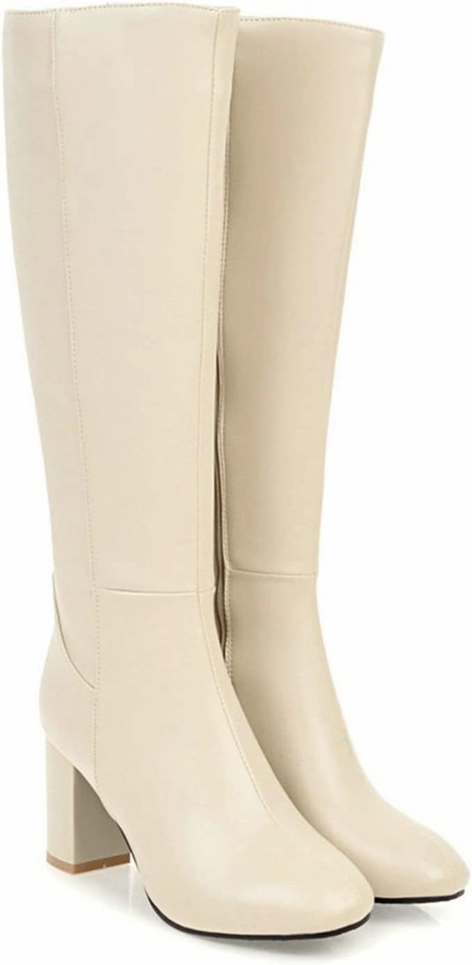 Knee High Boots Women Thigh High Boots Women's Thick Heel High Heel Square Toe Fashionable Chelsea Boots Comfortable Knee High Suede Wedge Heel Boots