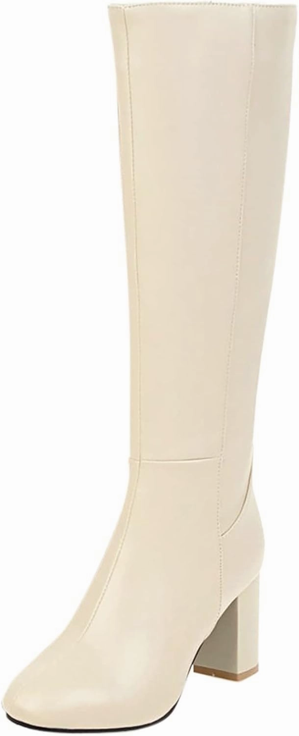 Wide Calf Boots Knee High Boots Women Thigh High Boots Women's Thick Heel High Heel Square Toe Fashionable Chelsea Boots Comfortable