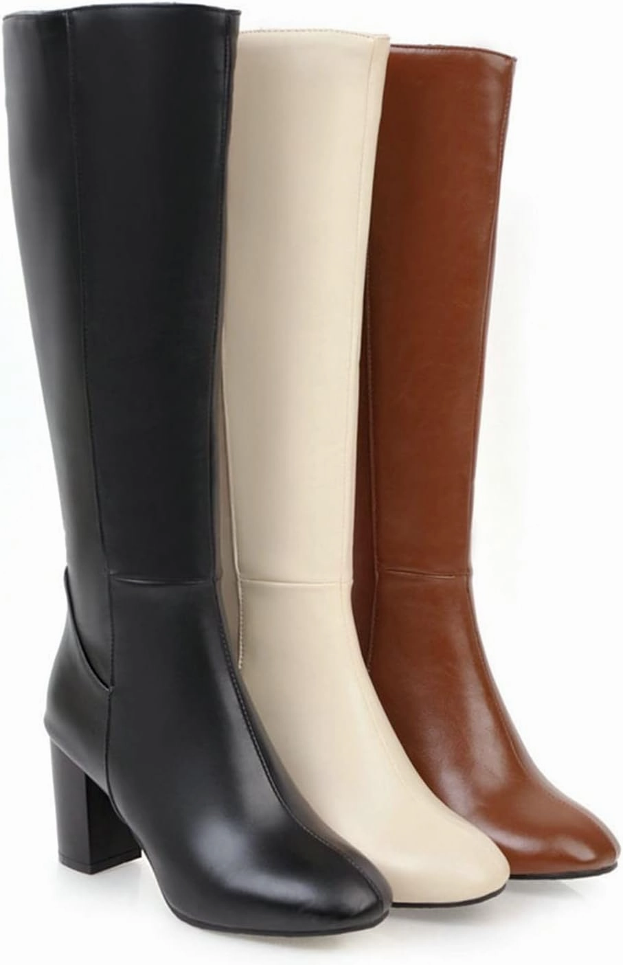 Knee High Boots Women Thigh High Boots Women's Thick Heel High Heel Square Toe Fashionable Chelsea Boots Comfortable Knee High Leather Wedge Heel Boots