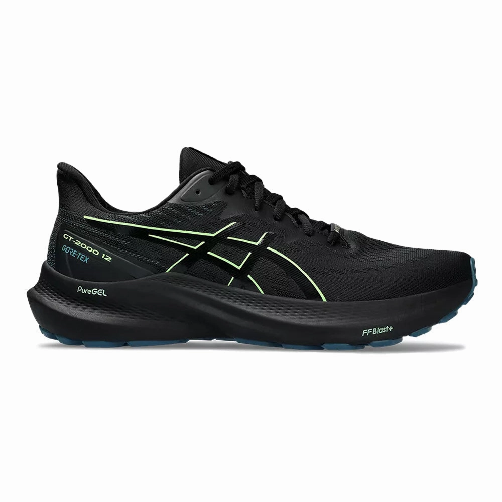 Men's Asics GT-2000 12 GTX, Black/Illuminate Green, 11 D Medium Slip On Asics Shoes