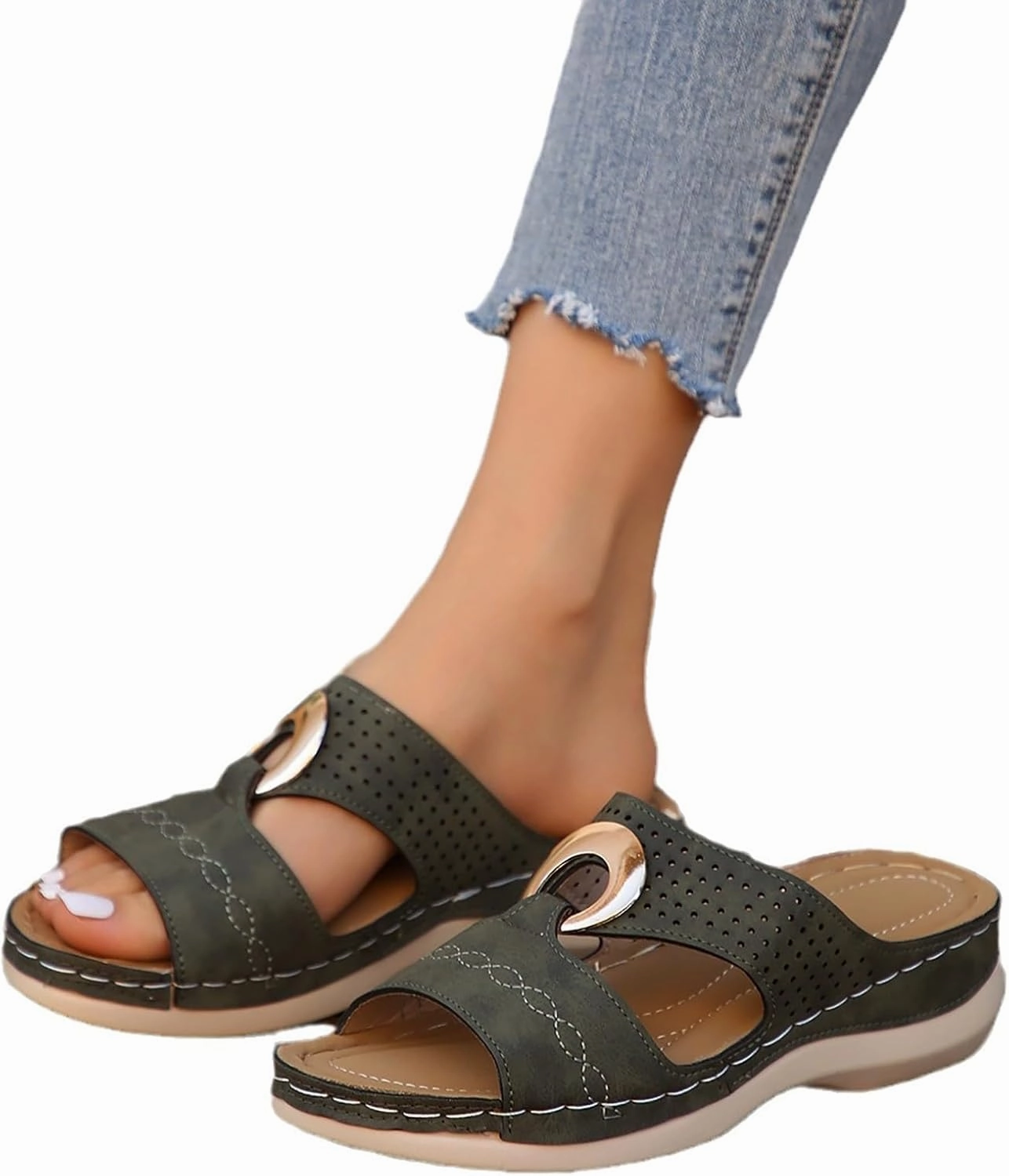 Women's Orthopedic Sandals Summer Slip On Wedge Sandals with Arch Support Open Toe Cutout Beach Shoes Leather Home Slippers Southern Polished Flip Flops