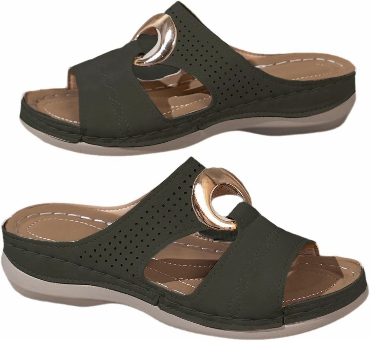 Apma Approved Flip Flops Women's Orthopedic Sandals Summer Slip On Wedge Sandals with Arch Support Open Toe Cutout Beach Shoes Leather Home Slippers