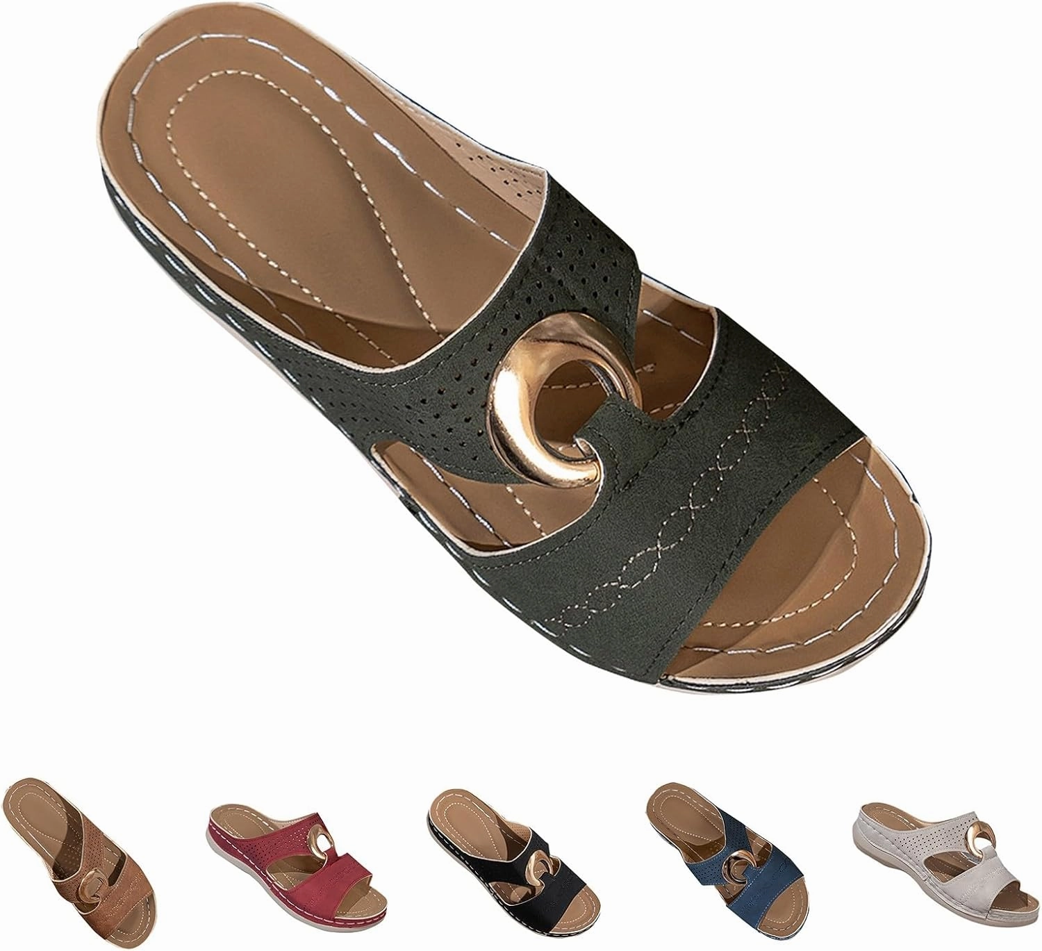 Bunion Hiding Flip Flops Women's Orthopedic Sandals Summer Slip On Wedge Sandals with Arch Support Open Toe Cutout Beach Shoes Leather Home Slippers