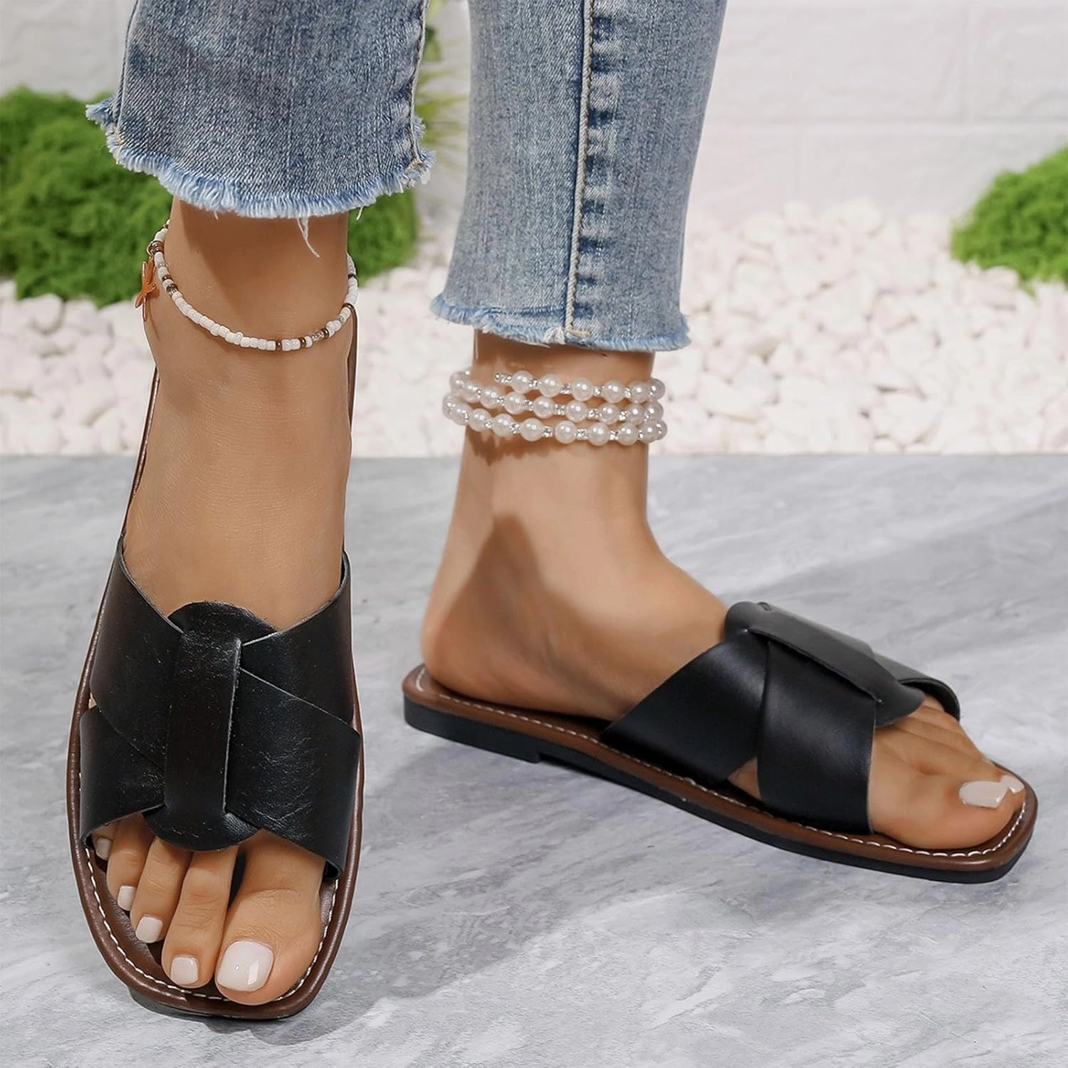Women's Flat Slide Sandals Cute Buckle Strap Slip on Dressy Casual Strappy Sandals 2025 Summer Open Toe Slides Shoes Flip Flop Boots