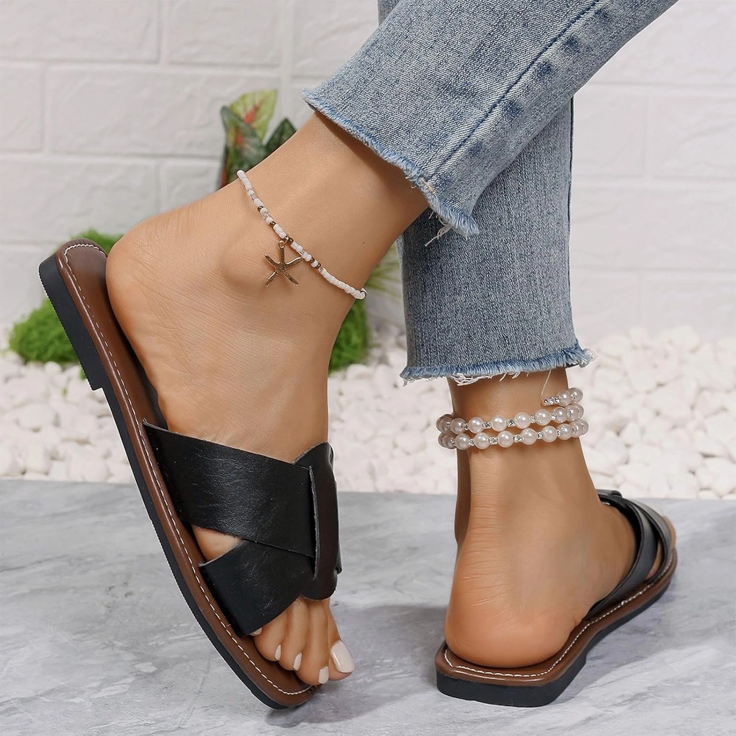 Flip Flops Wedge Women's Flat Slide Sandals Cute Buckle Strap Slip on Dressy Casual Strappy Sandals 2025 Summer Open Toe Slides Shoes