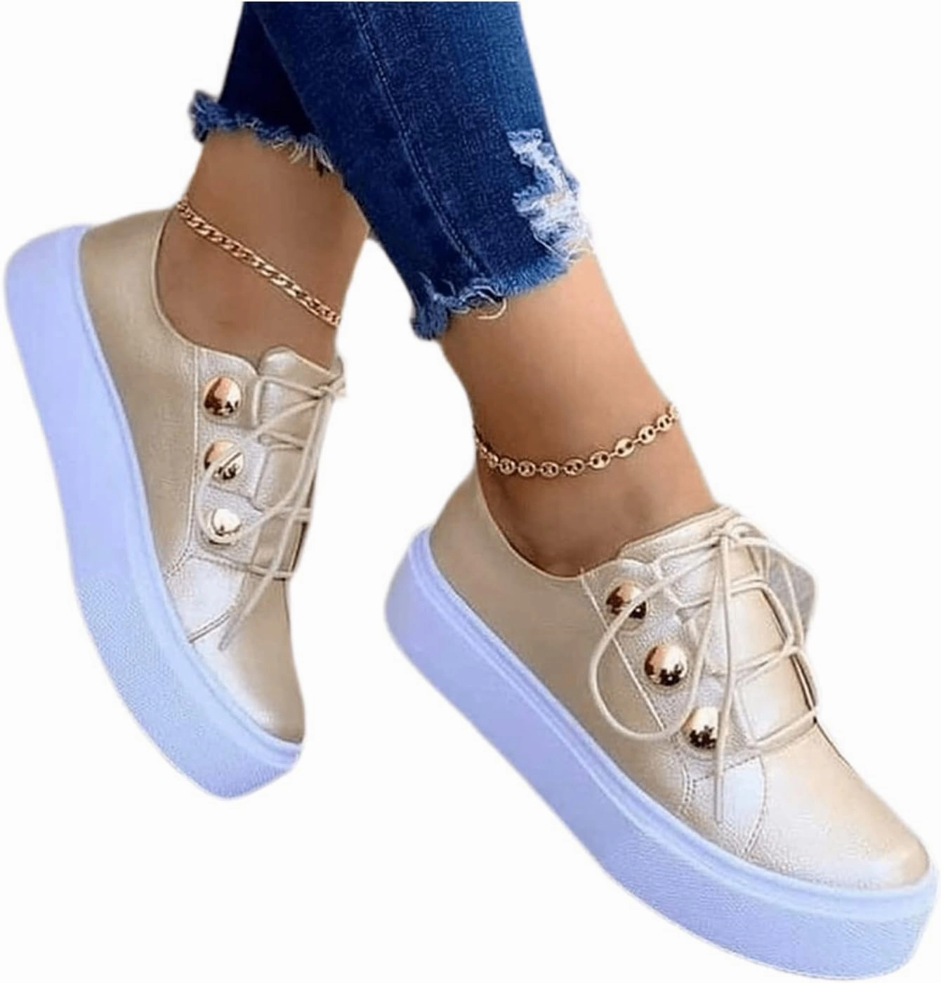 Ladmiple Sneakers For Women Slip On Wide Width Fashion Leather Walking Shoes Casual Summer Lace Up Platform Flats Loafer Easy Slip On