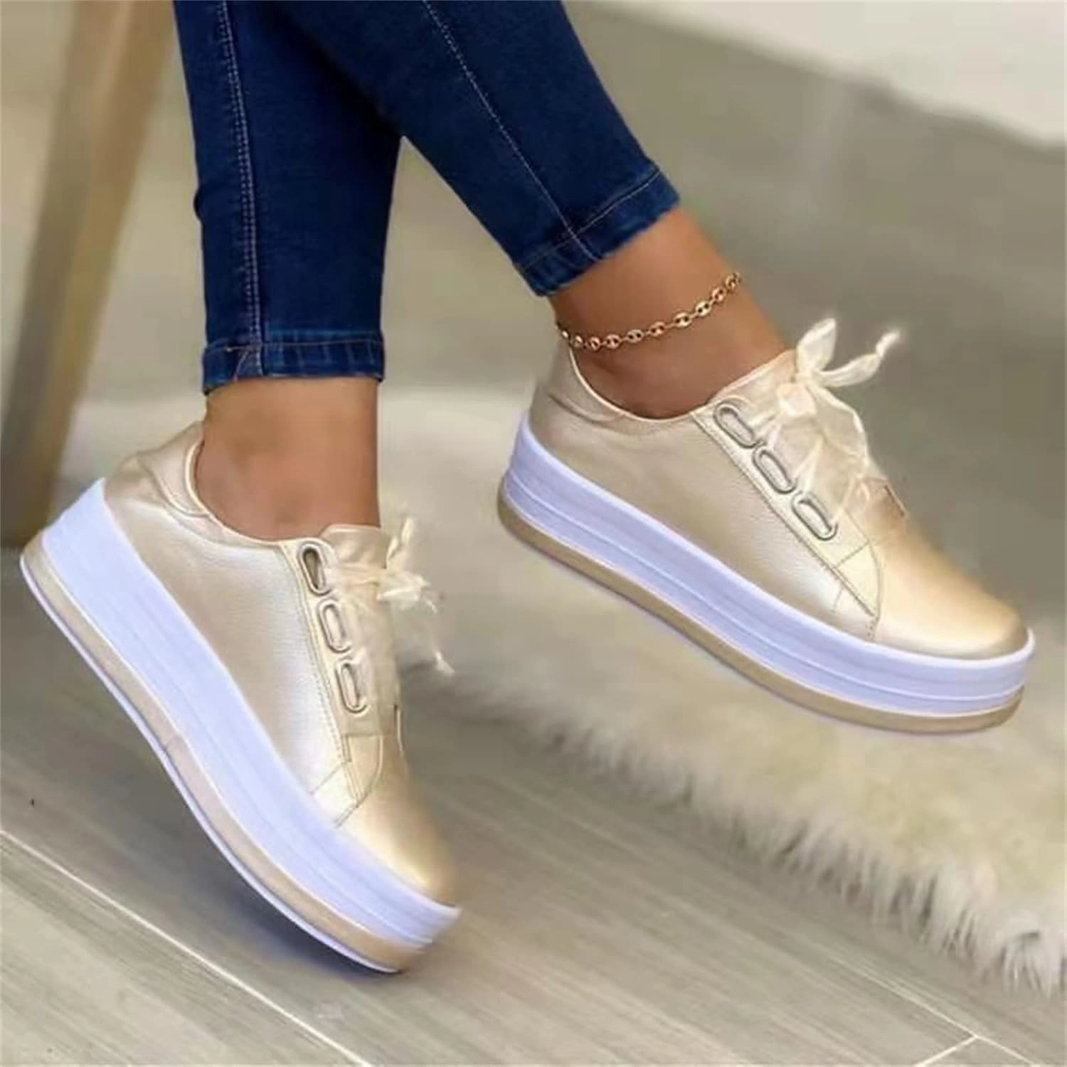 Ladmiple Shoes For Women Sneakers Slip Ons Walking Shoes Non Slip Lightweight Gym Fashion Lace Up Platform Flats Loafers Easy Street Slip On Shoes