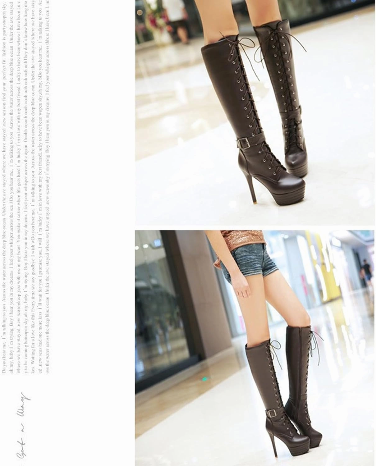 Addison Knee High Boot Women's Platform Lace Up Stiletto High Heels Knee High Boots Round Toe Side Zipper Buckle Riding Combat Boots